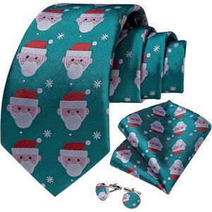 DiBanGu Men's Christmas Silk Holiday Necktie Set with Pocket Square & Cufflinks